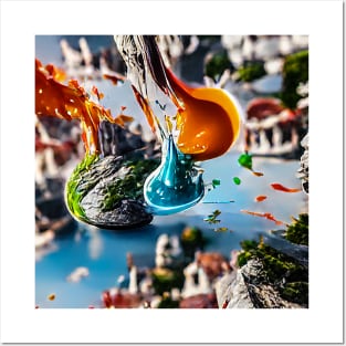 Abstract Color Drops City in Mountains Posters and Art